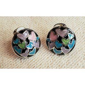 Bob Mackie Signed Vintage clip on earrings, gold tone & enamel hearts clip ons